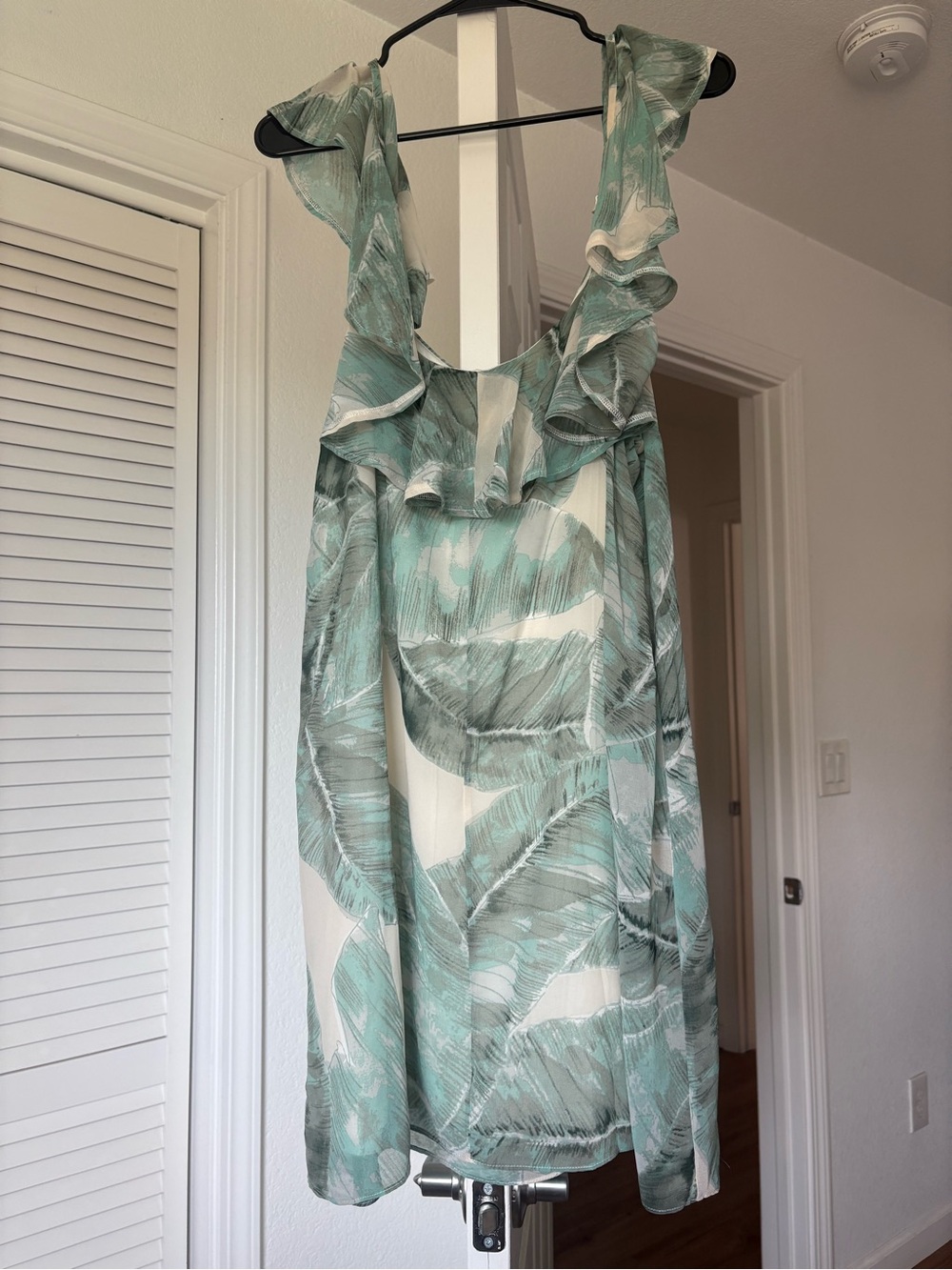 Lulu's Sage Green Leaf-Print Ruffle Mini Dress